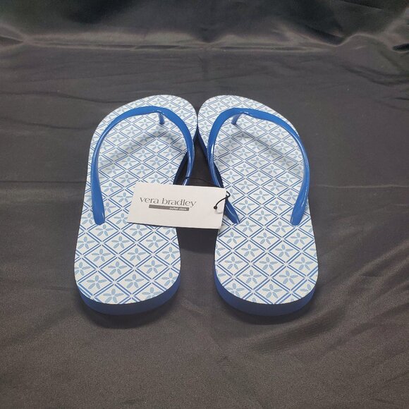 BNWT Vera Bradley Etched Floral Pool Blue Flip Flops -Large 9/10 - Picture 5 of 6